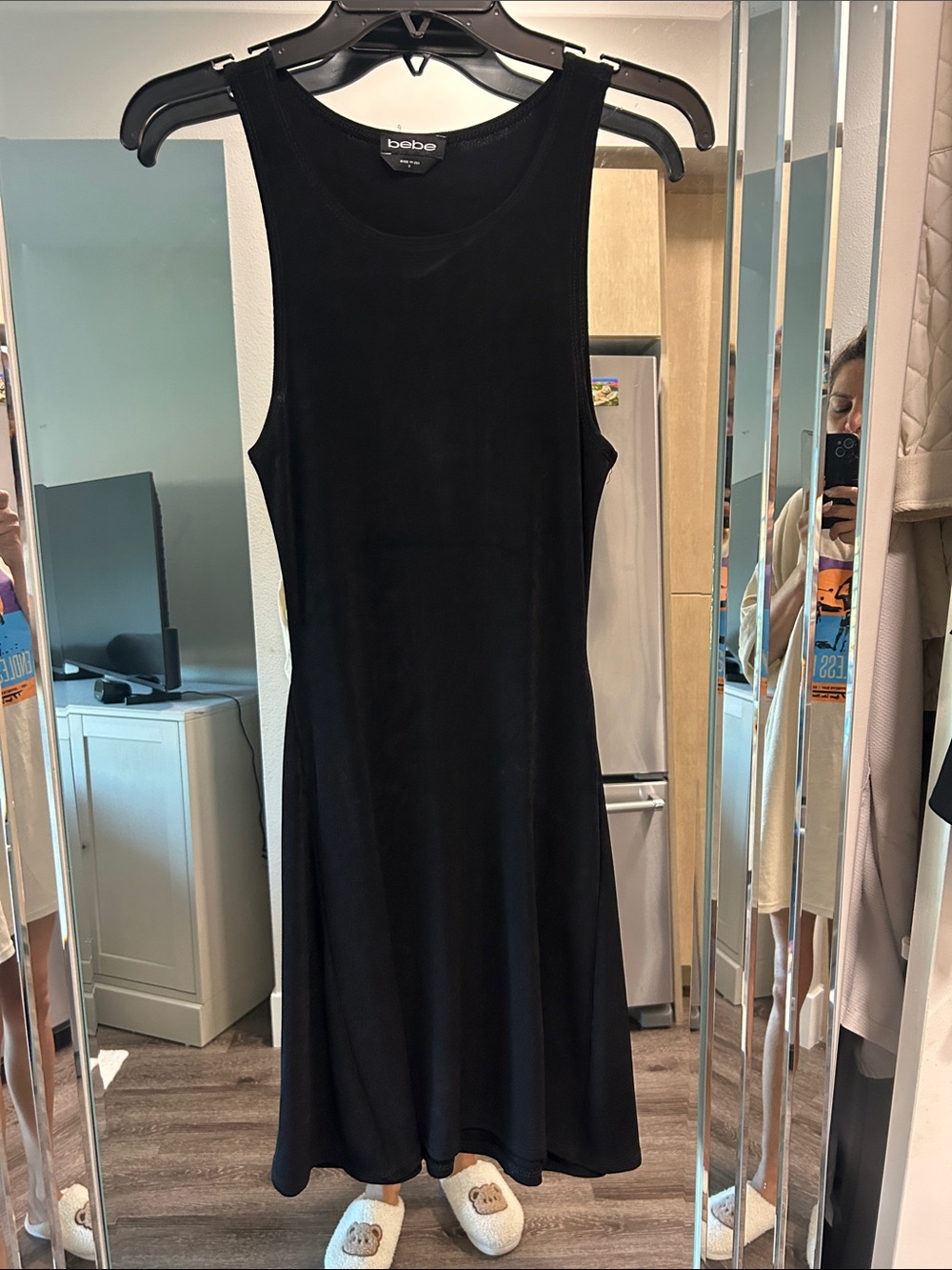 bebe Black Sleeveless A-Line Midi Dress